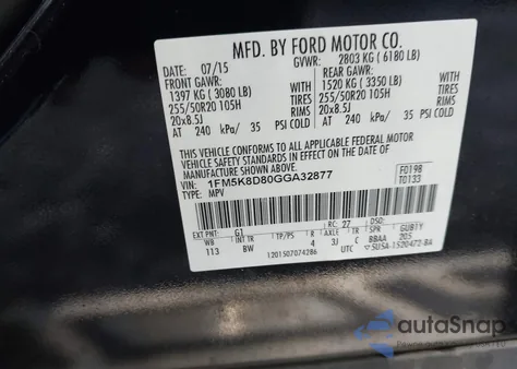 2016 Ford Explorer Xlt from USA, damaged, VIN 1FM5K8D80GGA32877